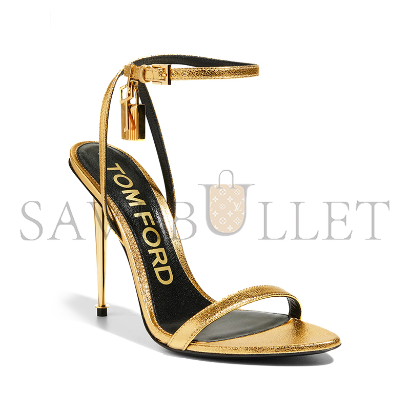 TOM FORD LOCK METALLIC STILETTO SANDALS 243590
